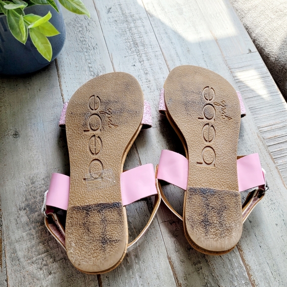 Girl's Size 4 Bebe Girls Pink Chunky Glitter Sparkle Sandals Ankle Strap - Picture 12 of 13